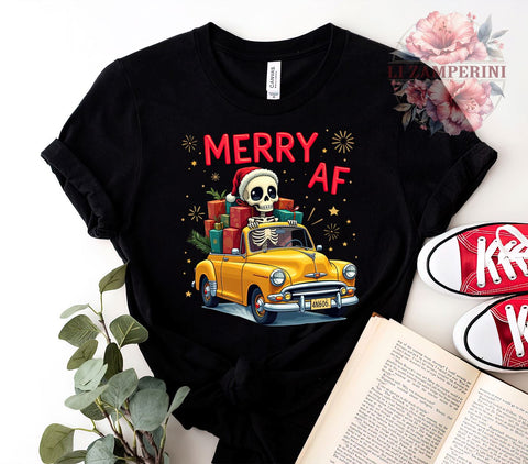 Skeleton Graphic, Sarcastic Christmas, Merry AF, PNG Download, Sublimation Design, Holiday Humor, Spooky Christmas, Funny Christmas Decor Sublimation Li Zamperini 