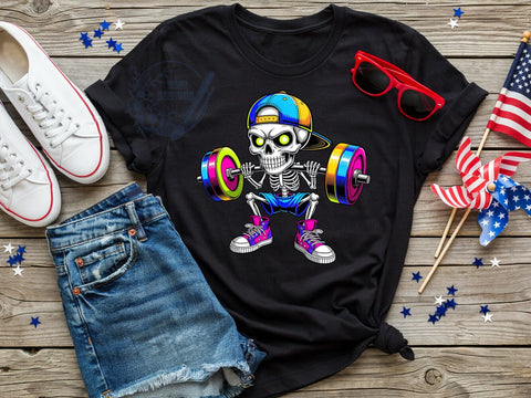 Skeleton Gym Pose T-Shirt PNG, Skeleton Pose, Gym Style, Fitness Vibes, Gothic Fashion, Sublimation PNG, Statement Shirt, Workout Apparel Sublimation ToriDesigns 