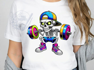 Skeleton Gym Pose T-Shirt PNG, Skeleton Pose, Gym Style, Fitness Vibes, Gothic Fashion, Sublimation PNG, Statement Shirt, Workout Apparel Sublimation ToriDesigns 