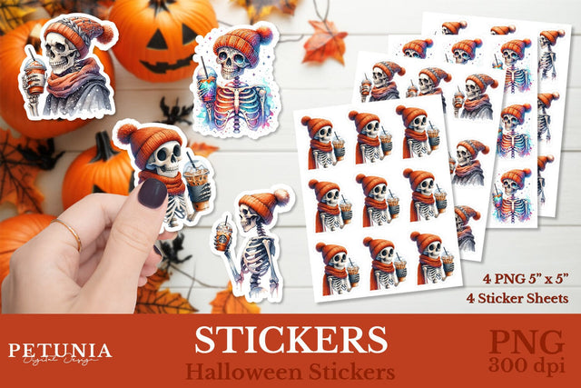 Skeleton Halloween Stickers | Halloween Stickers Sublimation Petunia Digital Design 
