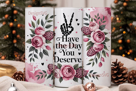 Skeleton Hand Floral 20oz Tumbler Wrap Sublimation DesignSVG 