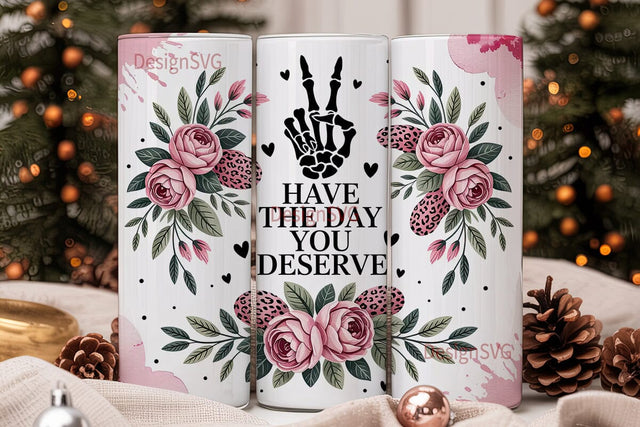 Skeleton Hand Floral 20oz Tumbler Wrap Sublimation DesignSVG 