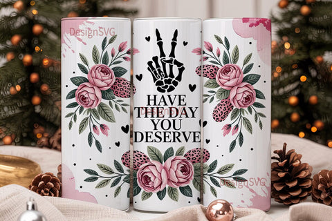 Skeleton Hand Floral 20oz Tumbler Wrap Sublimation DesignSVG 