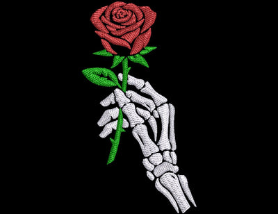 Skeleton hand & flower Embroidery Design 4 Sizes - File formats in pes,dst,jef,xxx,exp,vip,vp3, edgy, skull, Halloween, flower, popular Embroidery/Applique DESIGNS AestheticdesignsE 