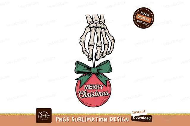 Skeleton hand holding Christmas ornament with bow image Sublimation Designangry 
