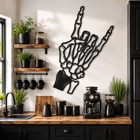 Skeleton Hand Laser SVG | Devil Horns Skeleton Hand DXF | Rock On Hand Sign Cut File | Metal Wall Art Svg | CNC Plasma Laser Cut File SVG HappyDesignStudio 