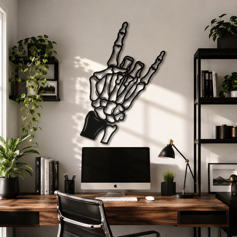 Skeleton Hand Laser SVG | Devil Horns Skeleton Hand DXF | Rock On Hand Sign Cut File | Metal Wall Art Svg | CNC Plasma Laser Cut File SVG HappyDesignStudio 