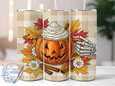 Skeleton Hand Pumpkin Spice Halloween Tumbler, Gothic Autumn Cup Wrap, 20Oz Sublimation, Spooky Coffee Drinkware, Skeleton & Pumpkin Mug, Halloween Latte Wrap, Creepy Cozy Cup Print Sublimation ToriDesigns 