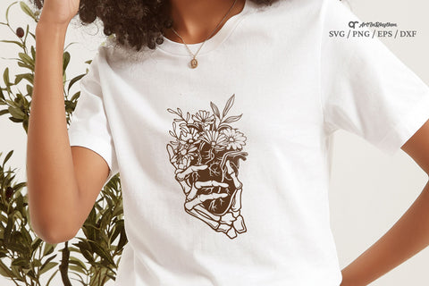 Skeleton hand with a floral heart Svg, Floral Heart Svg, Skeleton Svg, Wildflowers Svg SVG Artinrhythm shop 