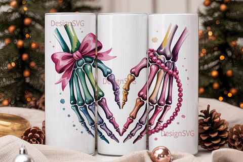 Skeleton Heart Hands 20oz Tumbler Wrap Sublimation DesignSVG 