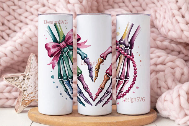 Skeleton Heart Hands 20oz Tumbler Wrap Sublimation DesignSVG 