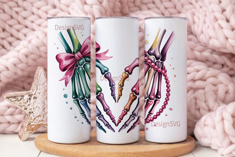 Skeleton Heart Hands 20oz Tumbler Wrap Sublimation DesignSVG 