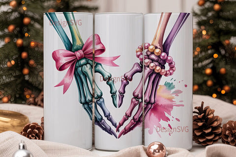 Skeleton Heart Hands 20oz Tumbler Wrap Sublimation DesignSVG 