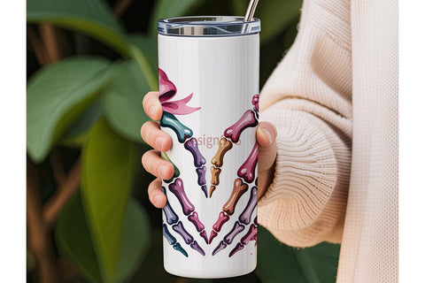Skeleton Heart Hands 20oz Tumbler Wrap Sublimation DesignSVG 