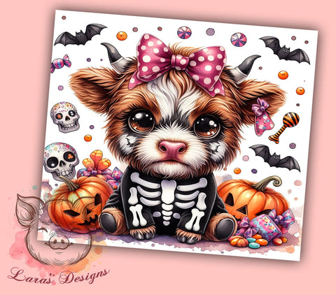 Skeleton Highland Cow 20 oz Skinny Tumbler Sublimation Design, Straight & Tapered Tumbler Png, Halloween Highland Cow Tumbler Png, Digital Download PNG Sublimation Lara' s Designs 