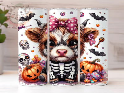Skeleton Highland Cow 20 oz Skinny Tumbler Sublimation Design, Straight & Tapered Tumbler Png, Halloween Highland Cow Tumbler Png, Digital Download PNG Sublimation Lara' s Designs 