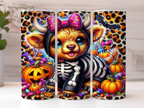 Skeleton Highland Cow 20 oz Skinny Tumbler Sublimation Design, Straight & Tapered Tumbler Png, Halloween Highland Cow Tumbler Png, Digital Download PNG Sublimation Lara' s Designs 