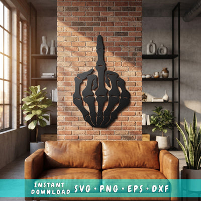 Skeleton Middle Finger Laser SVG | Skull Hand Flip Off DXF | Funny Halloween Laser Cut File | CNC Plasma Metal Wall Art SVG HappyDesignStudio 