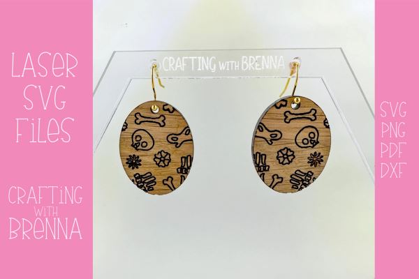 Skeleton Oval Earring Laser SVG File SVG Crafting With Brenna 