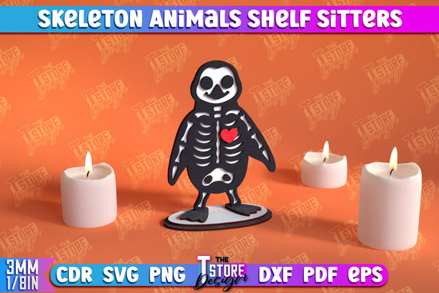 Skeleton Penguin Shelf Sitters | Halloween Skeleton | Little Monsters | CNC File SVG The T Store Design 
