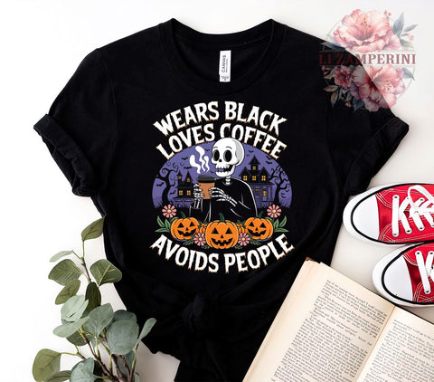 Skeleton PNG, Coffee Lover, Digital Download, Sublimation Art, Avoids People, Halloween Graphics, Dark Aesthetic, Quirky Design Sublimation Li Zamperini 