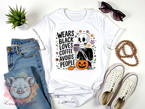 Skeleton PNG, Coffee Lover, Introvert Design, Black Aesthetic, PNG Sublimation, Digital Download, Halloween Art, Avoids People Sublimation Lara' s Designs 