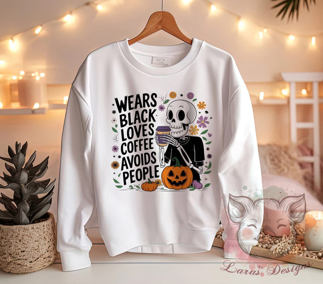 Skeleton PNG, Coffee Lover, Introvert Design, Black Aesthetic, PNG Sublimation, Digital Download, Halloween Art, Avoids People Sublimation Lara' s Designs 