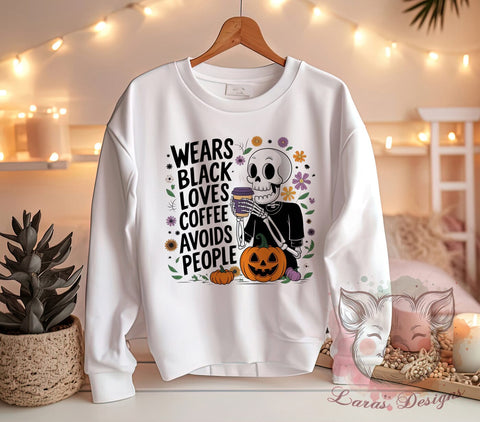 Skeleton PNG, Coffee Lover, Introvert Design, Black Aesthetic, PNG Sublimation, Digital Download, Halloween Art, Avoids People Sublimation Lara' s Designs 
