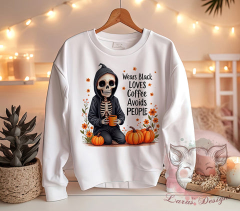 Skeleton PNG, Coffee Lover, Introvert Design, Black Aesthetic, PNG Sublimation, Digital Download, Halloween Art, Avoids People Sublimation Lara' s Designs 