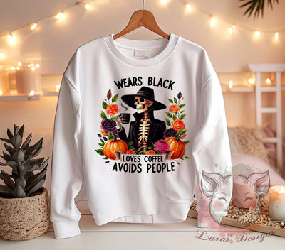 Skeleton PNG, Coffee Lover, Introvert Design, Black Aesthetic, PNG Sublimation, Digital Download, Halloween Art, Avoids People Sublimation Lara' s Designs 