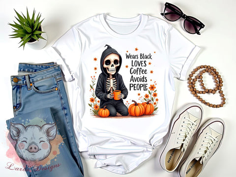 Skeleton PNG, Coffee Lover, Introvert Design, Black Aesthetic, PNG Sublimation, Digital Download, Halloween Art, Avoids People Sublimation Lara' s Designs 