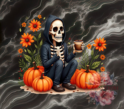 Skeleton PNG, Halloween Coffee, Fall Decor, Digital Download, Sublimation Art, Coffee Lover PNG, Halloween Graphics, Spooky Season Sublimation Li Zamperini 
