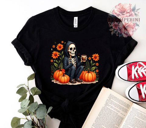 Skeleton PNG, Halloween Coffee, Fall Decor, Digital Download, Sublimation Art, Coffee Lover PNG, Halloween Graphics, Spooky Season Sublimation Li Zamperini 