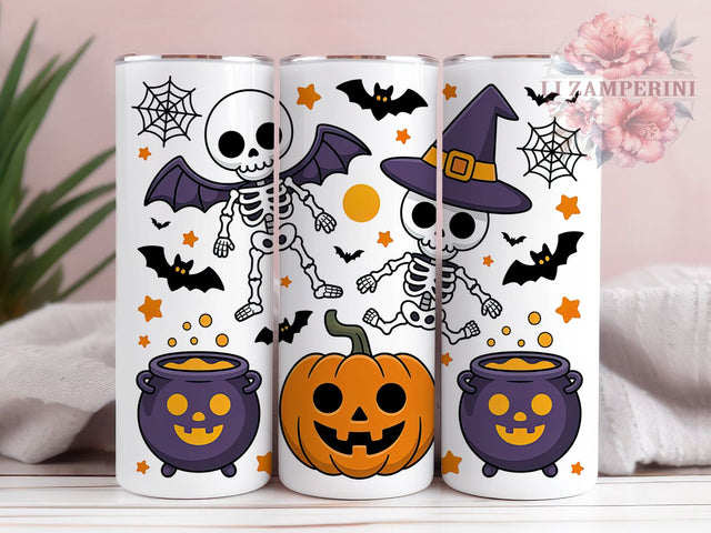 Skeleton Pumpkin Bat Halloween Tumbler, Skeleton Pumpkin Wrap, Cute Bat Design, Spooky Cup Sublimation, Halloween Drinkware, 20oz Tumbler Wrap, Fall Halloween Design Sublimation Li Zamperini 