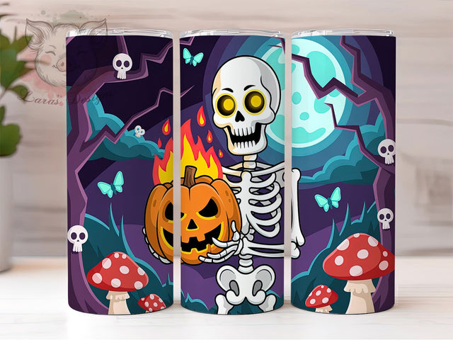 Skeleton Pumpkin Spooky Season Tumbler, Spooky Season Wrap, Halloween Tumbler Design, 20oz Sublimation Cup, Pumpkin Skeleton Cup, Creepy Halloween Gift, Gothic Pumpkin Tumbler Sublimation Lara' s Designs 