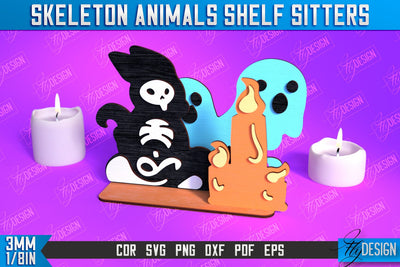 Skeleton Rabbit Shelf Sitters | Halloween Skeleton | Little Monsters | CNC File SVG Fly Design 