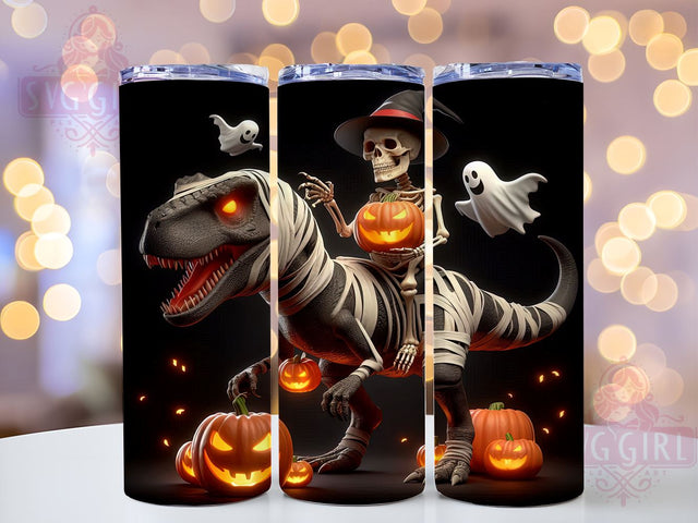 Skeleton Riding Dinosaur 20oz Tumbler Wrap Sublimation Design, Straight Tapered Tumbler Wrap, Funny Halloween Tumbler Png, Instant Digital Download Sublimation SvggirlplusArt 