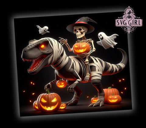 Skeleton Riding Dinosaur 20oz Tumbler Wrap Sublimation Design, Straight Tapered Tumbler Wrap, Funny Halloween Tumbler Png, Instant Digital Download Sublimation SvggirlplusArt 