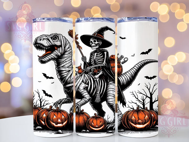Skeleton Riding Dinosaur 20oz Tumbler Wrap Sublimation Design, Straight Tapered Tumbler Wrap, Funny Halloween Tumbler Png, Instant Digital Download Sublimation SvggirlplusArt 