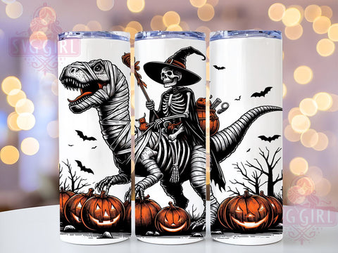 Skeleton Riding Dinosaur 20oz Tumbler Wrap Sublimation Design, Straight Tapered Tumbler Wrap, Funny Halloween Tumbler Png, Instant Digital Download Sublimation SvggirlplusArt 