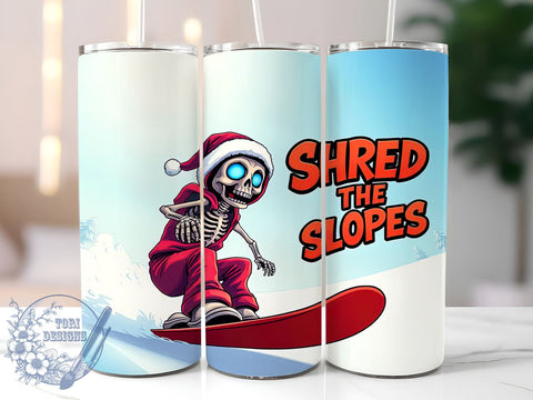 Skeleton Santa Shred the Slopes 20oz Tumbler, Snowboarding, Skeleton Santa, Shred the Slopes, Tumbler Wrap, Sublimation Design, Winter Sports, Holiday Fun Sublimation ToriDesigns 