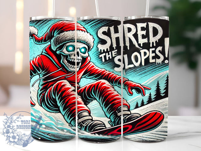Skeleton Santa Shred the Slopes 20oz Tumbler, Snowboarding, Skeleton Santa, Shred the Slopes, Tumbler Wrap, Sublimation Design, Winter Sports, Holiday Fun Sublimation ToriDesigns 