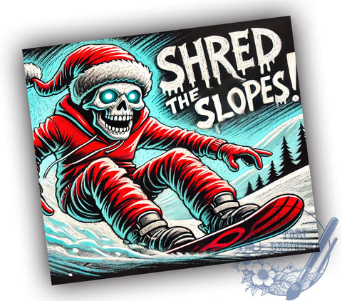 Skeleton Santa Shred the Slopes 20oz Tumbler, Snowboarding, Skeleton Santa, Shred the Slopes, Tumbler Wrap, Sublimation Design, Winter Sports, Holiday Fun Sublimation ToriDesigns 