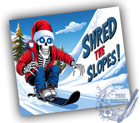 Skeleton Santa Shred the Slopes 20oz Tumbler, Snowboarding, Skeleton Santa, Shred the Slopes, Tumbler Wrap, Sublimation Design, Winter Sports, Holiday Fun Sublimation ToriDesigns 