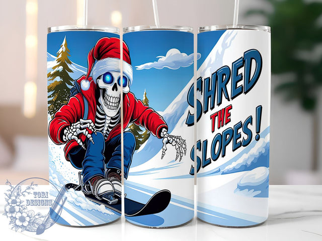 Skeleton Santa Shred the Slopes 20oz Tumbler, Snowboarding, Skeleton Santa, Shred the Slopes, Tumbler Wrap, Sublimation Design, Winter Sports, Holiday Fun Sublimation ToriDesigns 