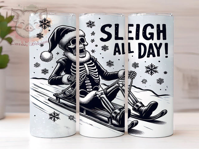 Skeleton Santa Tumbler, Sleigh All Day Design, Christmas Sublimation, 20oz Tumbler Wrap, Digital Download, Funny Holiday Gifts, Snowflake PNG Sublimation Lara' s Designs 