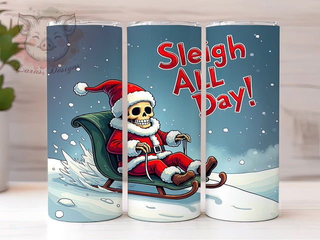 Skeleton Santa Tumbler, Sleigh All Day Design, Christmas Sublimation, 20oz Tumbler Wrap, Digital Download, Funny Holiday Gifts, Snowflake PNG Sublimation Lara' s Designs 