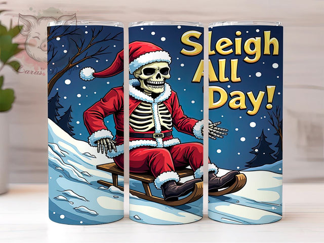 Skeleton Santa Tumbler, Sleigh All Day Design, Christmas Sublimation, 20oz Tumbler Wrap, Digital Download, Funny Holiday Gifts, Snowflake PNG Sublimation Lara' s Designs 