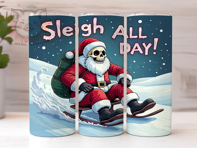 Skeleton Santa Tumbler, Sleigh All Day Design, Christmas Sublimation, 20oz Tumbler Wrap, Digital Download, Funny Holiday Gifts, Snowflake PNG Sublimation Lara' s Designs 