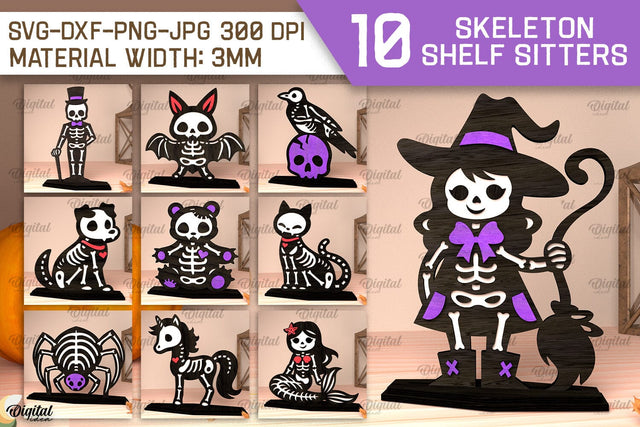 Skeleton Shelf Sitters LaserCut Bundle. Spooky Halloween SVG SVG Evgenyia Guschina 